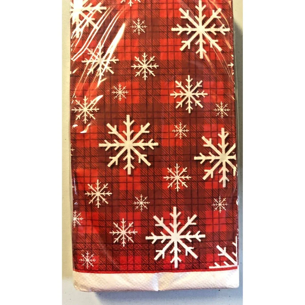 Red Plaid Snowflake Christmas Paper Napkins Guest Towels Holiday 40 CT
